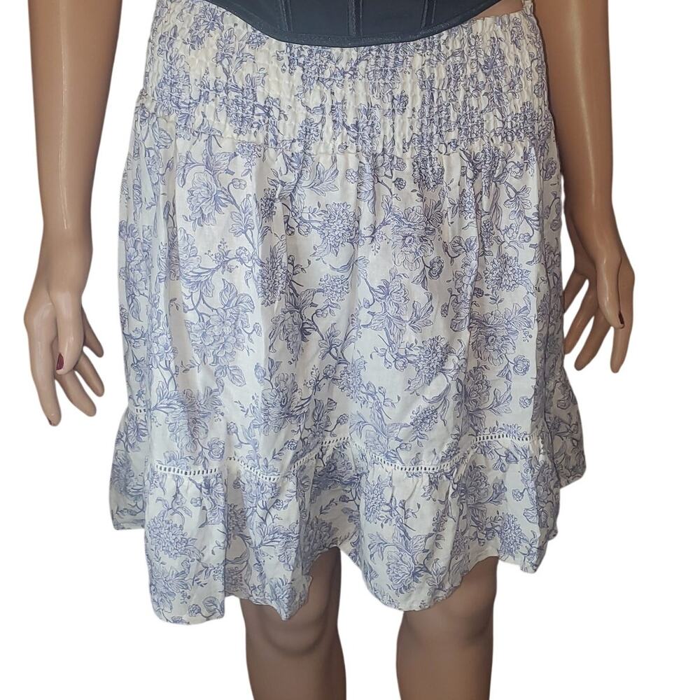 Cynthia Rowley Linen Blend Floral Toile Ruffle Mini Skirt L Romantic Cottage